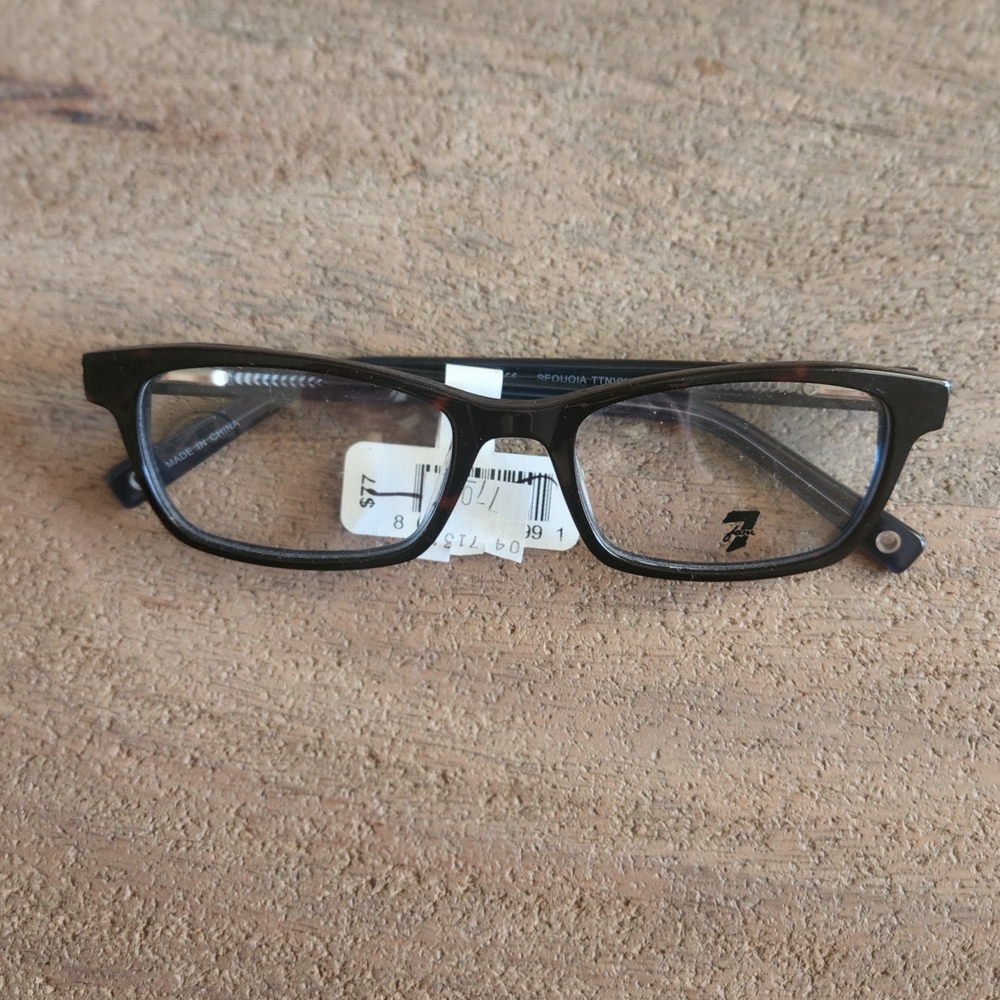 7 For All Mankind Black With Clear Blue Rectangular Glasses Frame